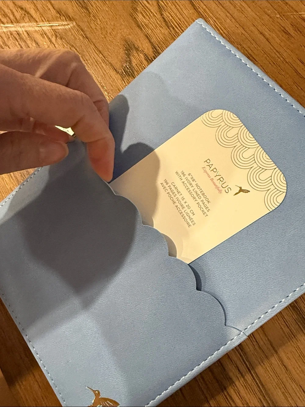 Papyrus Light Blue Notebook with Gold Hummingbird Accent